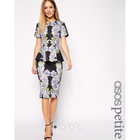 ASOS Petite Dresses & Skirts - ASOS petite grey purple floral peplum dress